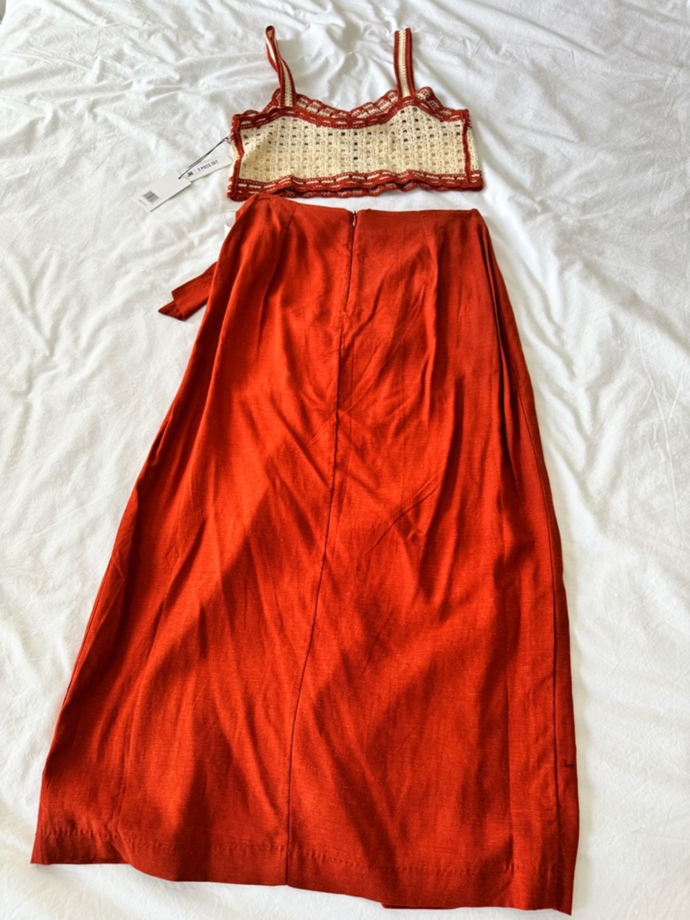 Jason Wu Crochet Top Linen Blend Wrap Skirt 2 Piece Set Size 4 NWT - Picture 6 of 13